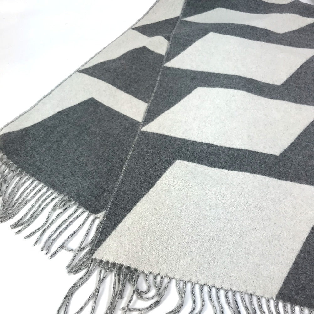 HERMES Scarf cashmere Gray x white Kazak Optic Women Used Authentic