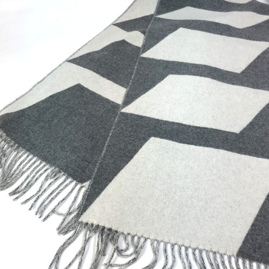 HERMES Scarf cashmere Gray x white Kazak Optic Women Used Authentic