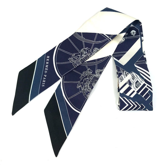 HERMES scarf 063932S0 19 silk Navy Springs Springs SPRINGS SPRINGS BAGUE Women Used Authentic