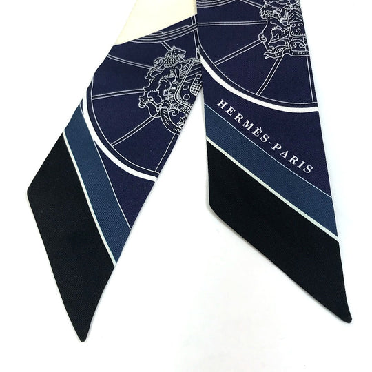 HERMES scarf 063932S0 19 silk Navy Springs Springs SPRINGS SPRINGS BAGUE Women Used Authentic