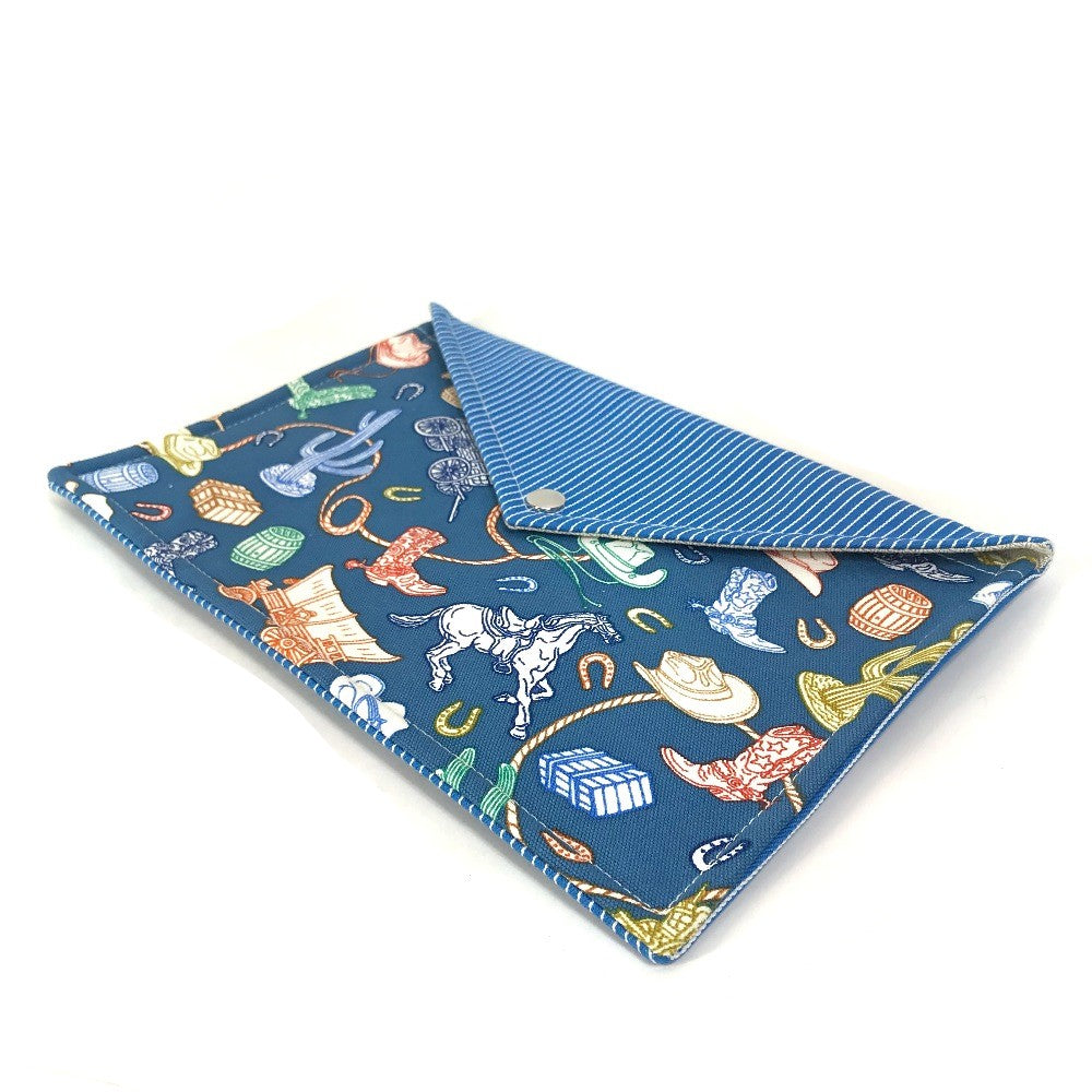 HERMES Pouch cotton blue flat Western Company GM Women Used Authentic