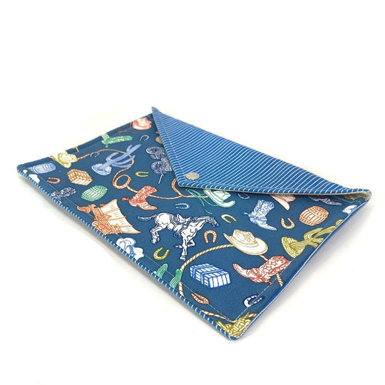 HERMES Pouch cotton blue flat Western Company GM Women Used Authentic