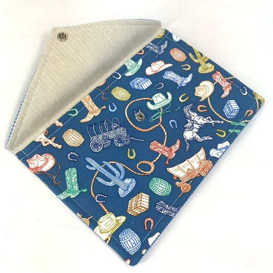 HERMES Pouch cotton blue flat Western Company GM Women Used Authentic