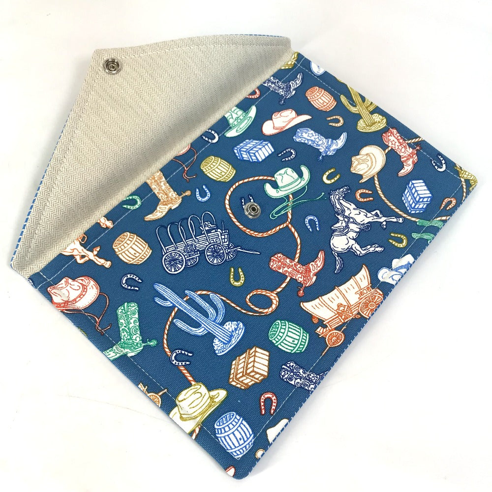 HERMES Pouch cotton blue flat Western Company GM Women Used Authentic