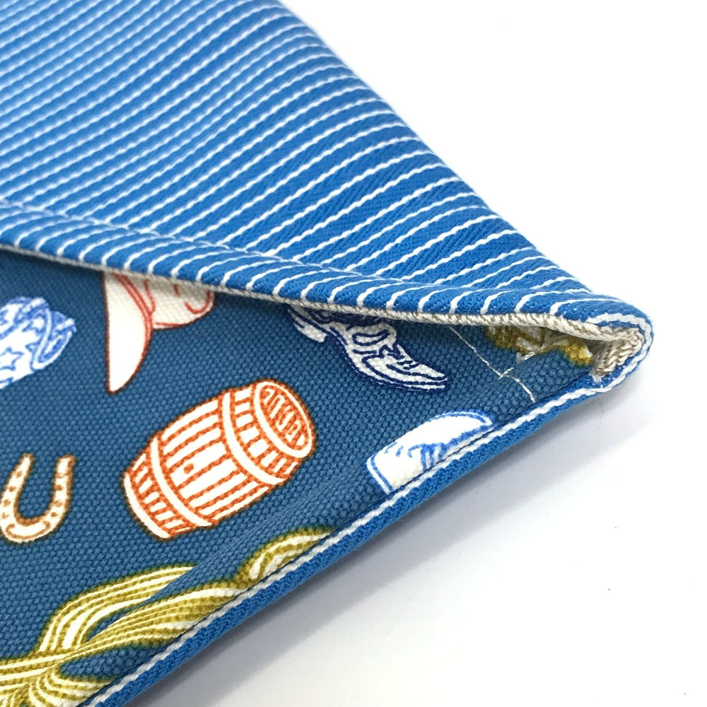 HERMES Pouch cotton blue flat Western Company GM Women Used Authentic