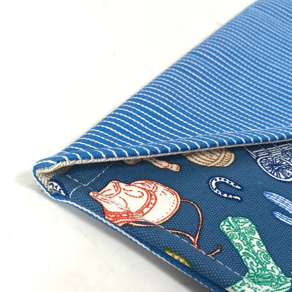 HERMES Pouch cotton blue flat Western Company GM Women Used Authentic
