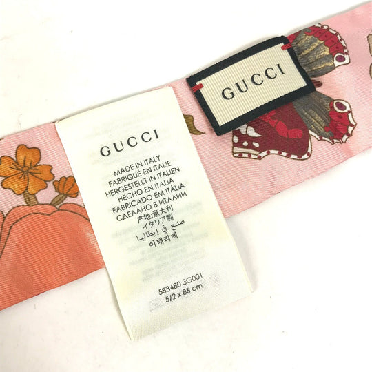 GUCCI scarf 583480 silk pink Flora floral pattern flower Neck bow Women Used Authentic