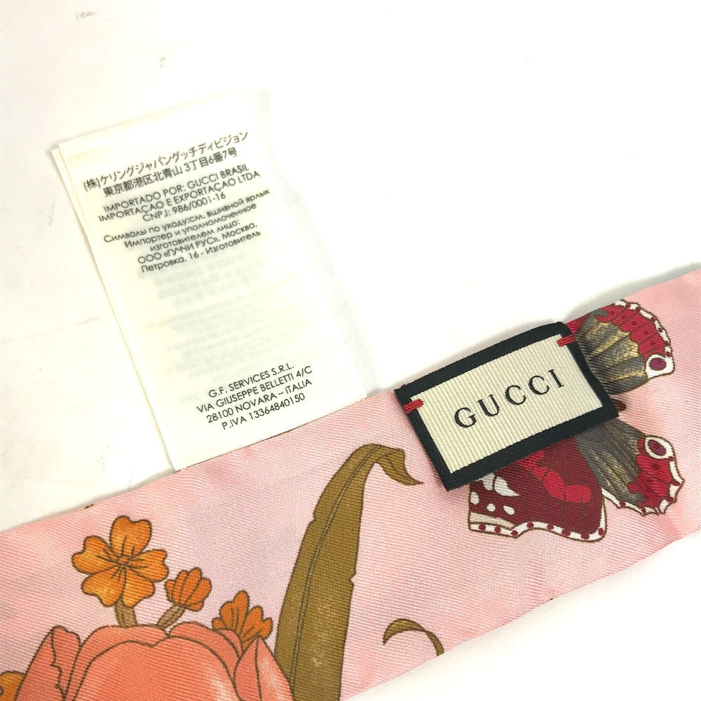 GUCCI scarf 583480 silk pink Flora floral pattern flower Neck bow Women Used Authentic