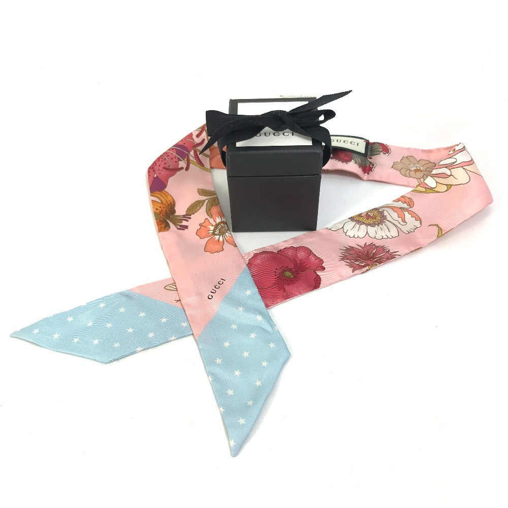 GUCCI scarf 583480 silk pink Flora floral pattern flower Neck bow Women Used Authentic