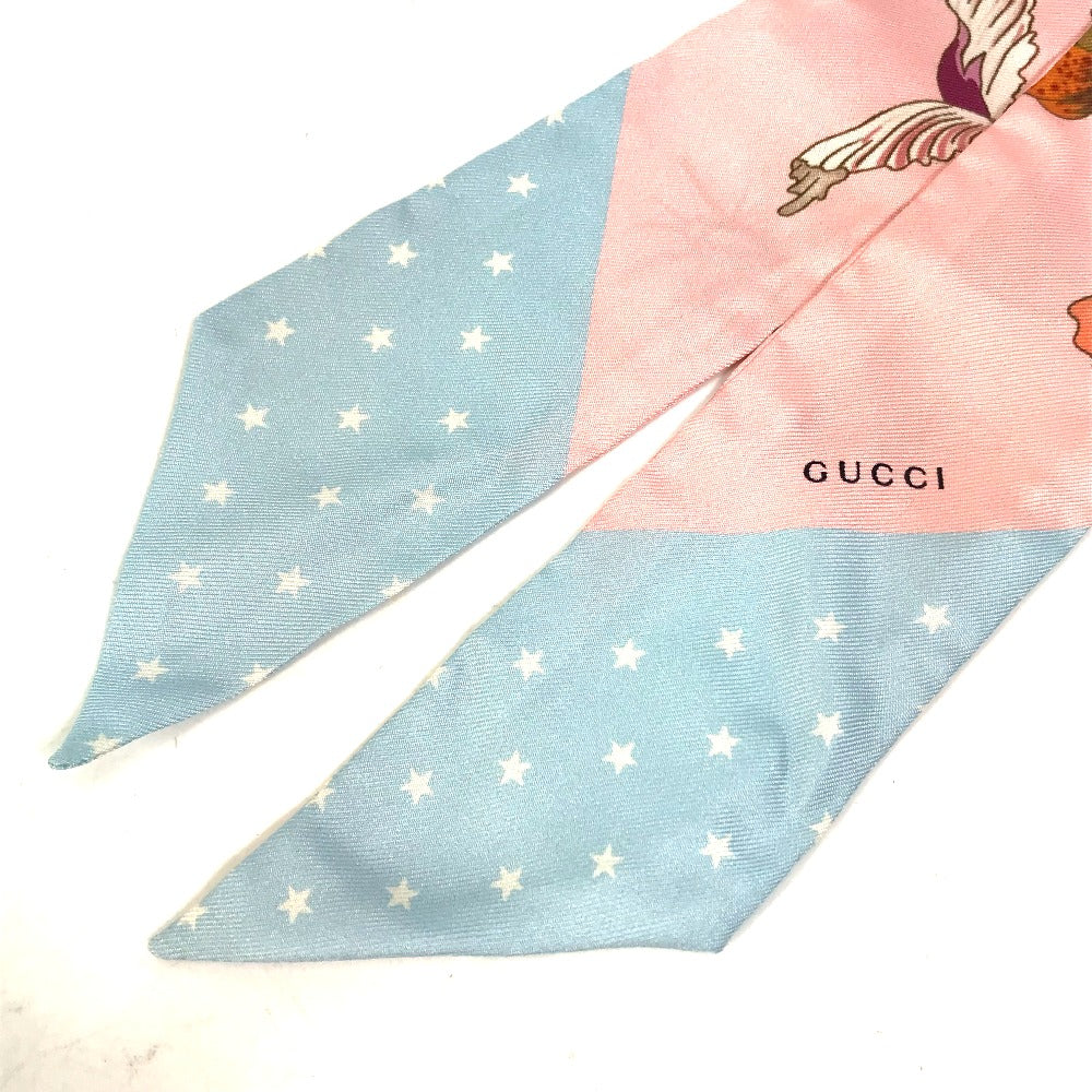 GUCCI scarf 583480 silk pink Flora floral pattern flower Neck bow Women Used Authentic