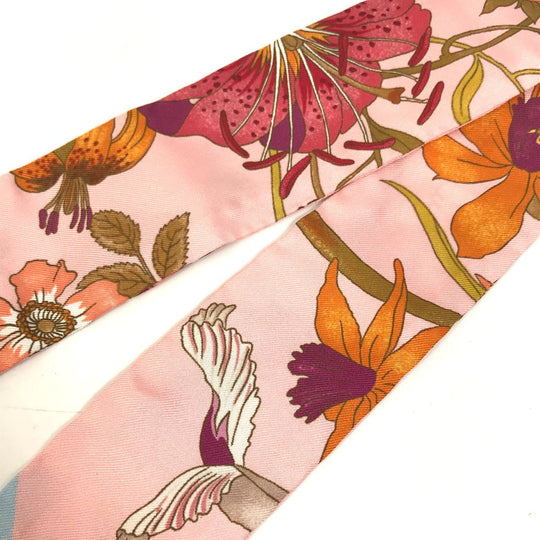 GUCCI scarf 583480 silk pink Flora floral pattern flower Neck bow Women Used Authentic