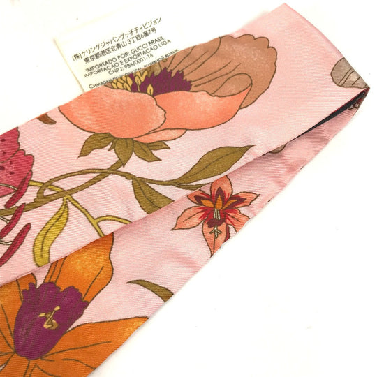 GUCCI scarf 583480 silk pink Flora floral pattern flower Neck bow Women Used Authentic