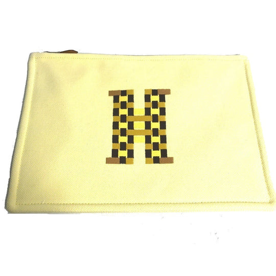HERMES Pouch Tower ash yellow Makeup pouch Cosmetics Pouch H tissage