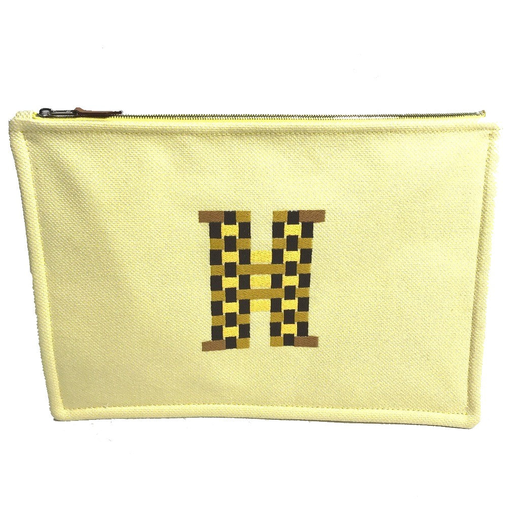 HERMES Pouch Tower ash yellow Makeup pouch Cosmetics Pouch H tissage
