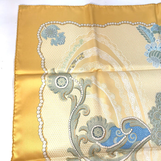 HERMES scarf silk yellow Doigts de Fee Fairy finger Women Secondhand Authentic