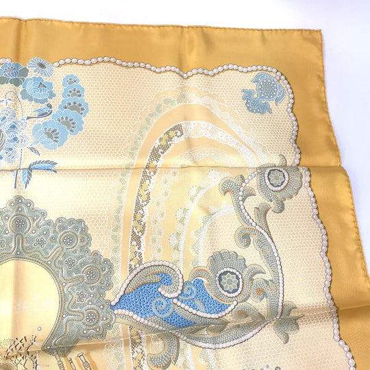 HERMES scarf silk yellow Doigts de Fee Fairy finger Women Secondhand Authentic