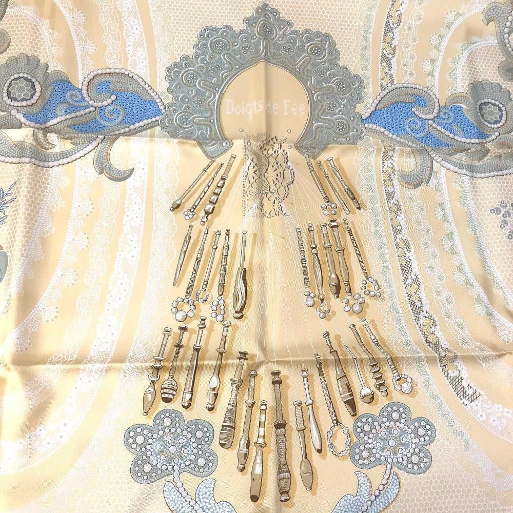 HERMES scarf silk yellow Doigts de Fee Fairy finger Women Secondhand Authentic