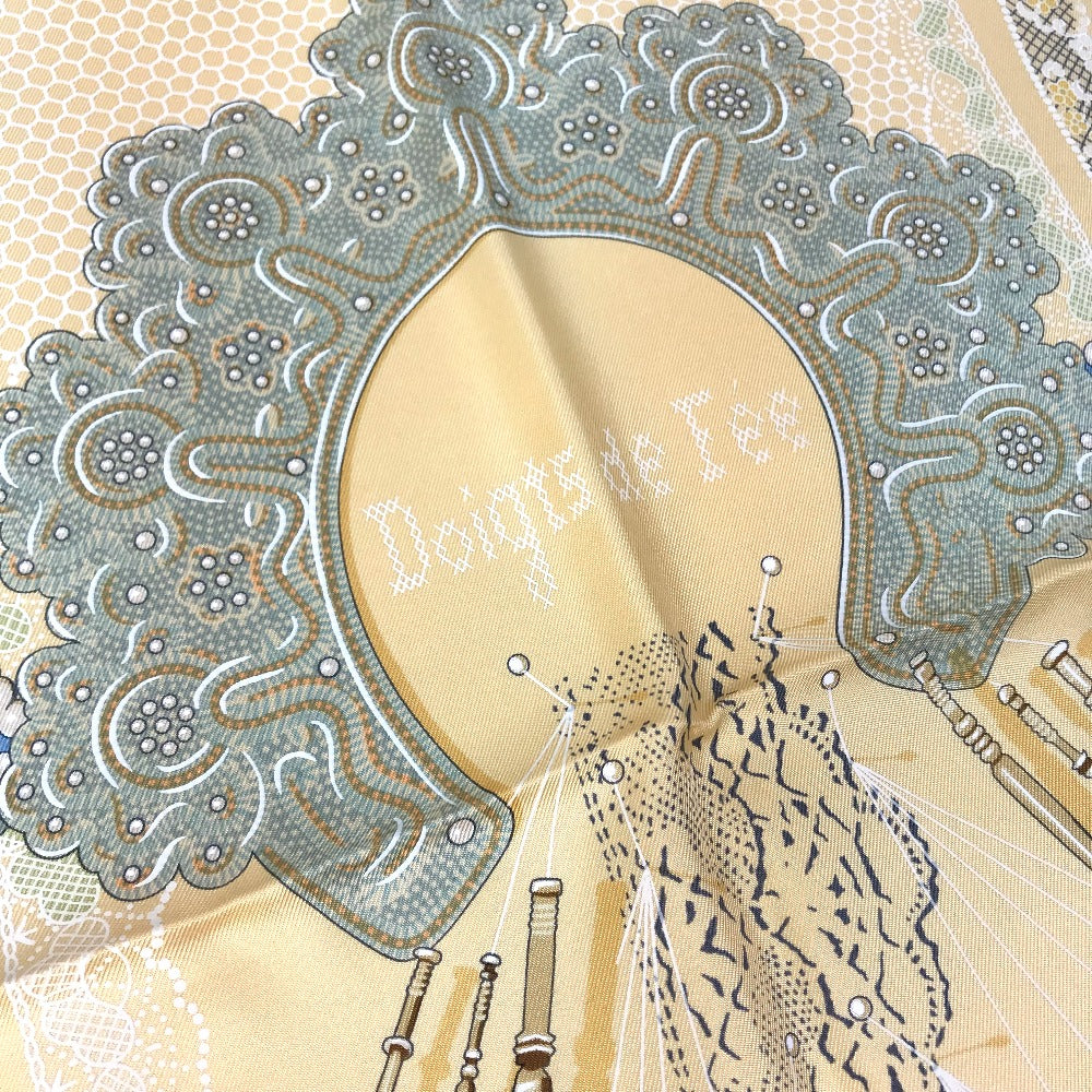 HERMES scarf silk yellow Doigts de Fee Fairy finger Women Secondhand Authentic