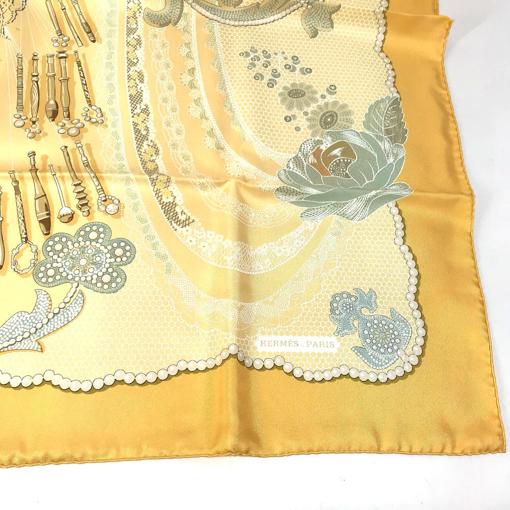 HERMES scarf silk yellow Doigts de Fee Fairy finger Women Secondhand Authentic