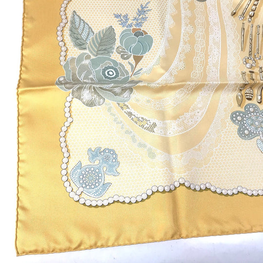 HERMES scarf silk yellow Doigts de Fee Fairy finger Women Secondhand Authentic