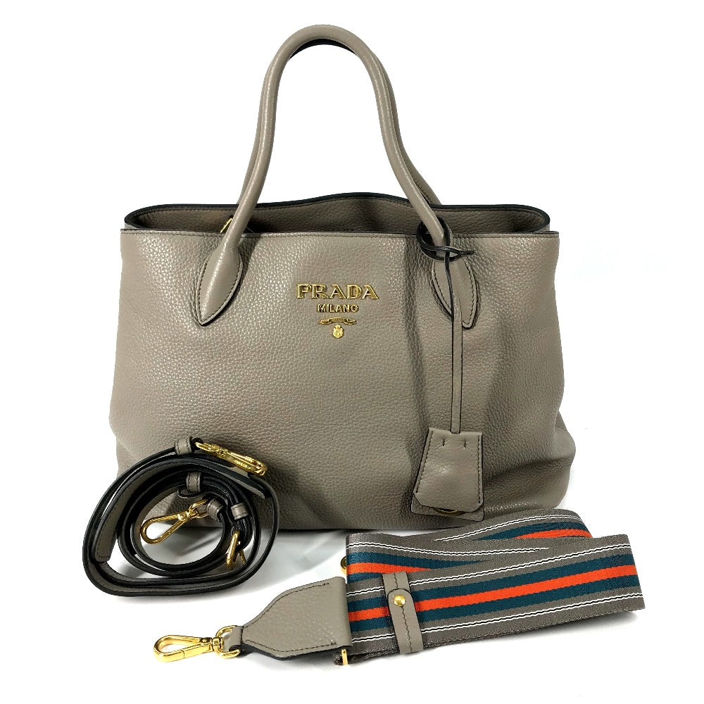 PRADA Shoulder Bag 1BA579 leather gray logo VIT.DAINO Women Used Authentic