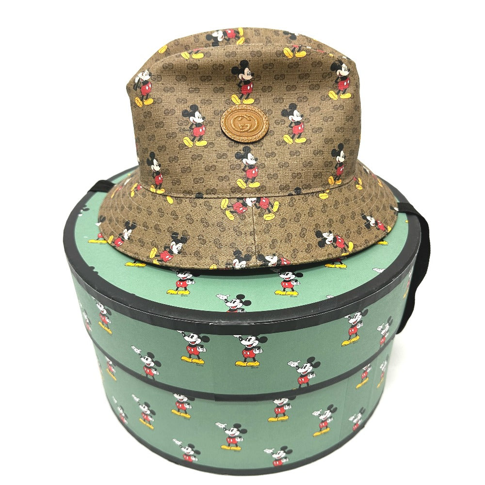 GUCCI hat 602978 GG Supreme Canvas Brown Mini GG DISNEY Mickey Mouse unisex(Unisex) L Used Authentic
