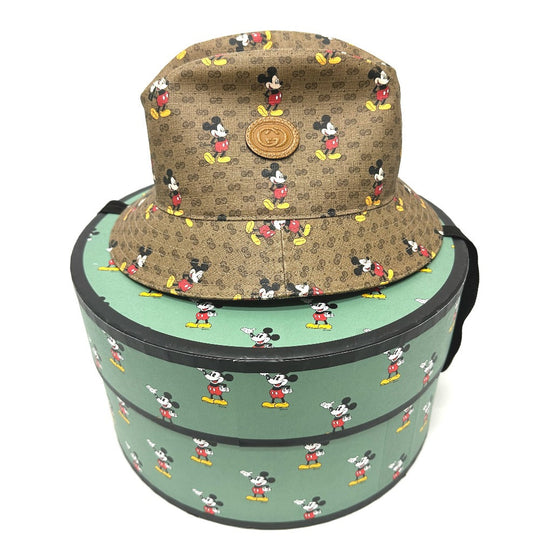 GUCCI hat 602978 GG Supreme Canvas Brown Mini GG DISNEY Mickey Mouse unisex(Unisex) L Used Authentic