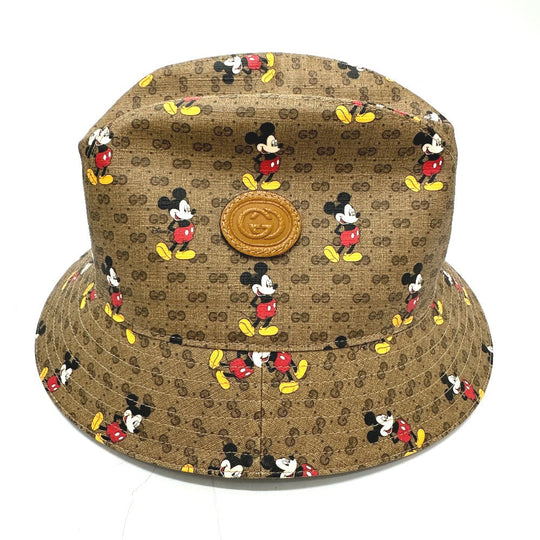 GUCCI hat 602978 GG Supreme Canvas Brown Mini GG DISNEY Mickey Mouse unisex(Unisex) L Used Authentic