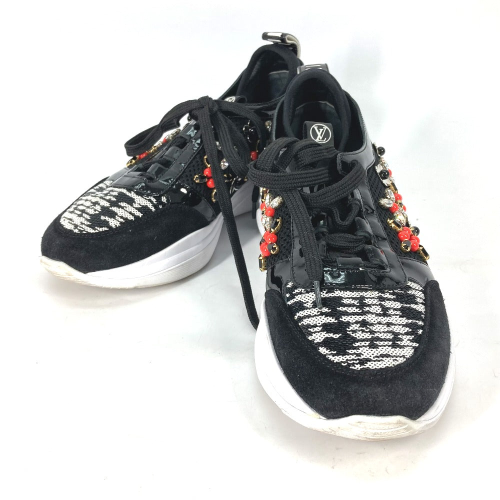 LOUIS VUITTON sneakers Enamel, Nylon black mesh Bijou Flower Sequin Beads Women 35.5 Used Authentic