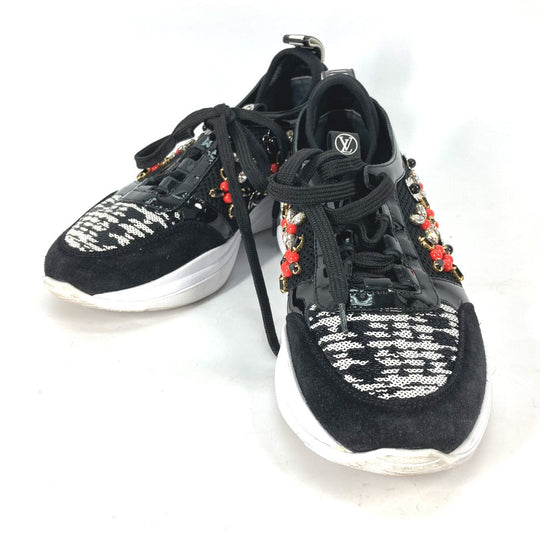 LOUIS VUITTON sneakers Enamel, Nylon black mesh Bijou Flower Sequin Beads Women 35.5 Used Authentic