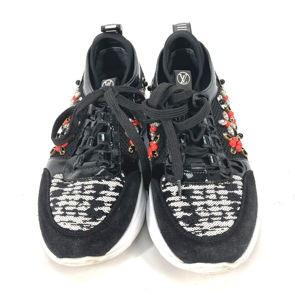 LOUIS VUITTON sneakers Enamel, Nylon black mesh Bijou Flower Sequin Beads Women 35.5 Used Authentic