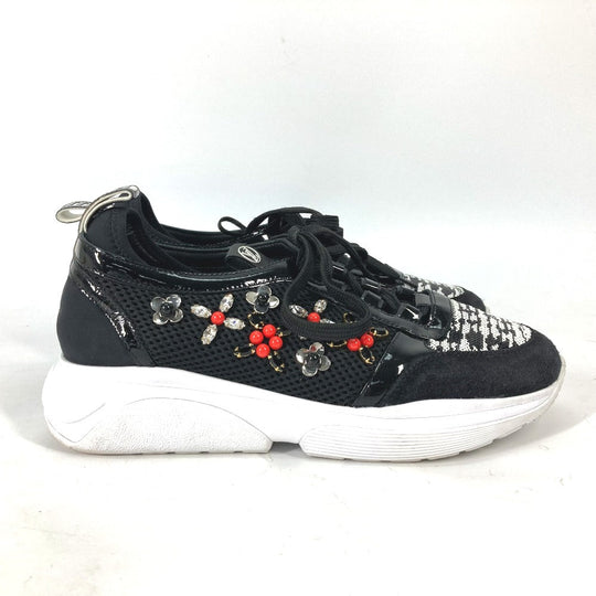 LOUIS VUITTON sneakers Enamel, Nylon black mesh Bijou Flower Sequin Beads Women 35.5 Used Authentic