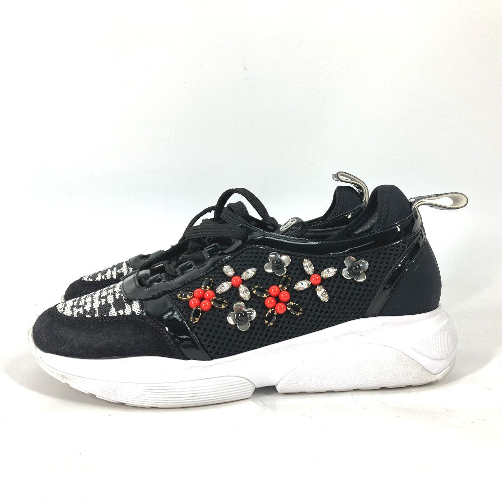 LOUIS VUITTON sneakers Enamel, Nylon black mesh Bijou Flower Sequin Beads Women 35.5 Used Authentic