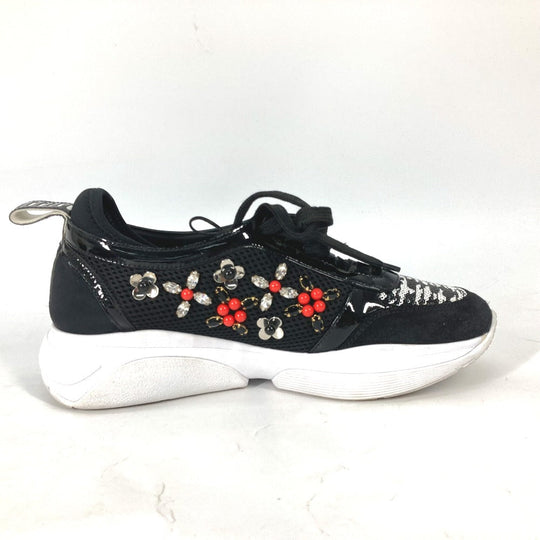 LOUIS VUITTON sneakers Enamel, Nylon black mesh Bijou Flower Sequin Beads Women 35.5 Used Authentic