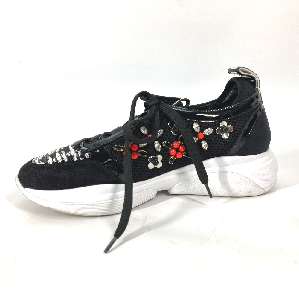 LOUIS VUITTON sneakers Enamel, Nylon black mesh Bijou Flower Sequin Beads Women 35.5 Used Authentic