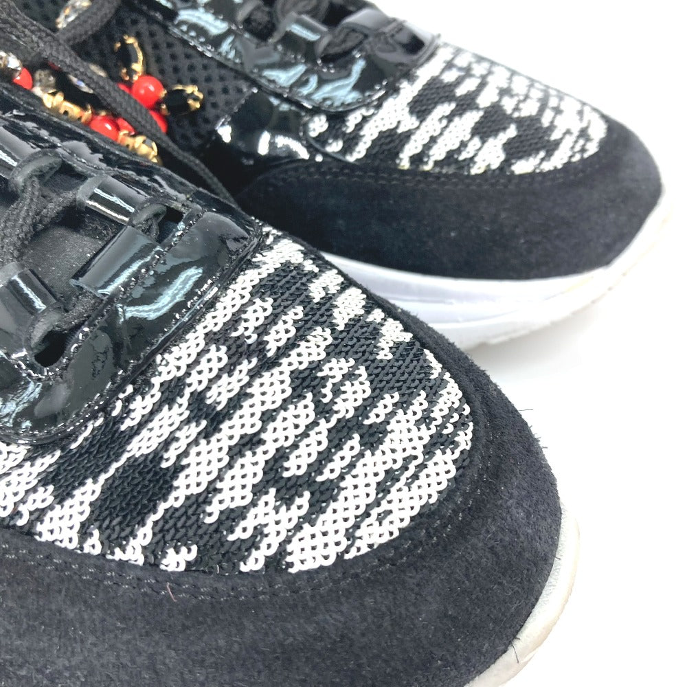 LOUIS VUITTON sneakers Enamel, Nylon black mesh Bijou Flower Sequin Beads Women 35.5 Used Authentic