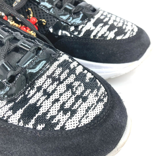 LOUIS VUITTON sneakers Enamel, Nylon black mesh Bijou Flower Sequin Beads Women 35.5 Used Authentic