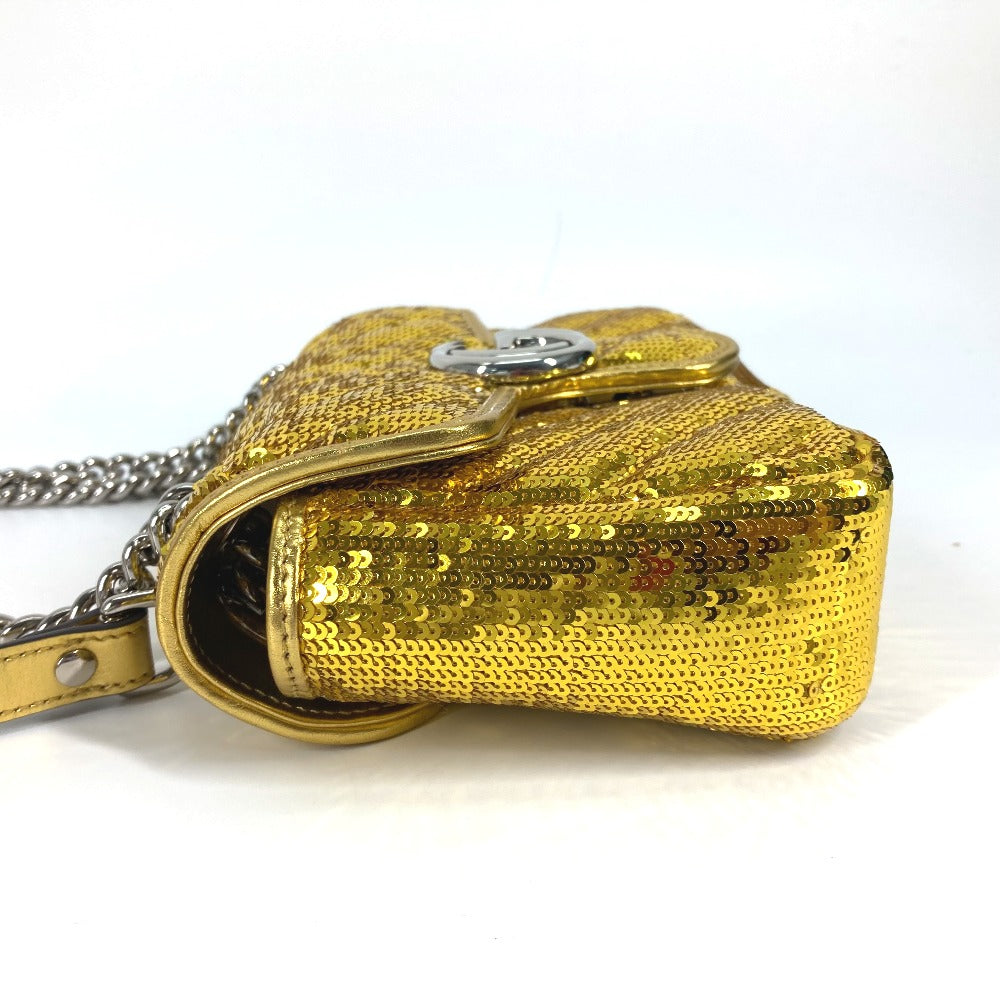 GUCCI Shoulder Bag 446744 Sequin / Leather Yellow Gold GG Marmont Sequin Women Used Authentic