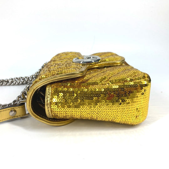 GUCCI Shoulder Bag 446744 Sequin / Leather Yellow Gold GG Marmont Sequin Women Used Authentic