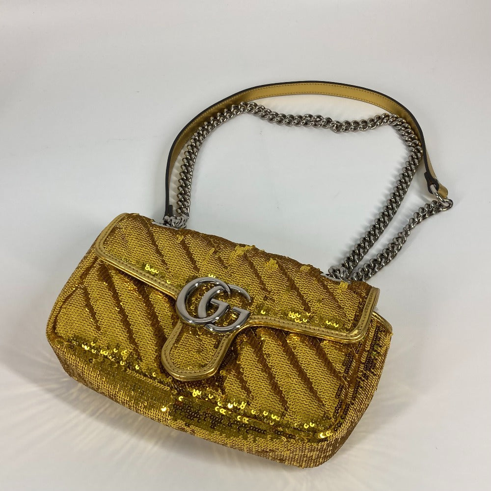 GUCCI Shoulder Bag 446744 Sequin / Leather Yellow Gold GG Marmont Sequin Women Used Authentic