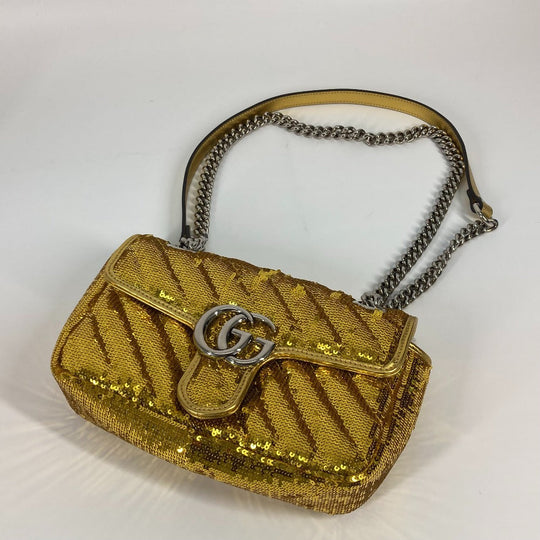 GUCCI Shoulder Bag 446744 Sequin / Leather Yellow Gold GG Marmont Sequin Women Used Authentic