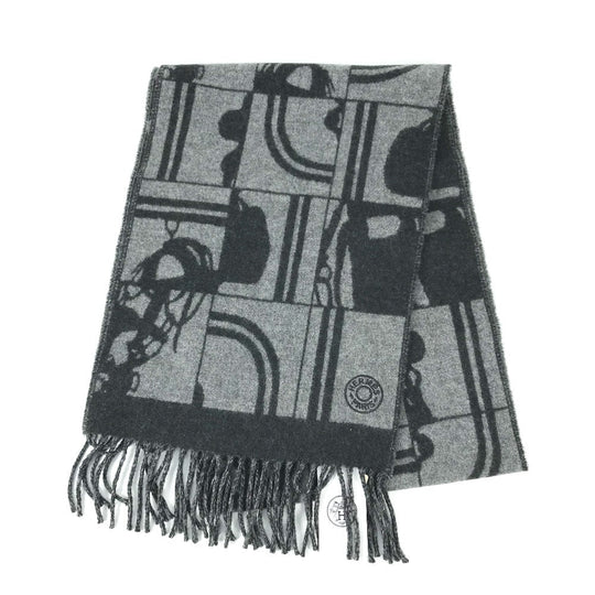 HERMES Scarf cashmere gray fringe Brides de Gala mens(Unisex) Used Authentic
