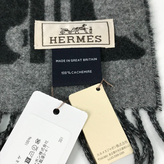 HERMES Scarf cashmere gray fringe Brides de Gala mens(Unisex) Used Authentic
