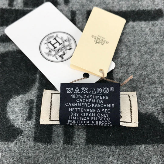 HERMES Scarf cashmere gray fringe Brides de Gala mens(Unisex) Used Authentic