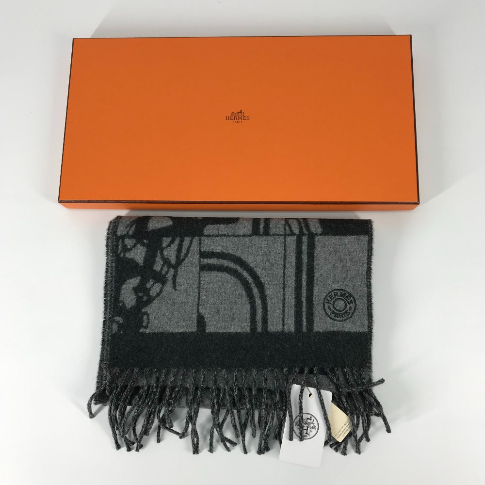 HERMES Scarf cashmere gray fringe Brides de Gala mens(Unisex) Used Authentic