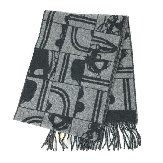 HERMES Scarf cashmere gray fringe Brides de Gala mens(Unisex) Used Authentic