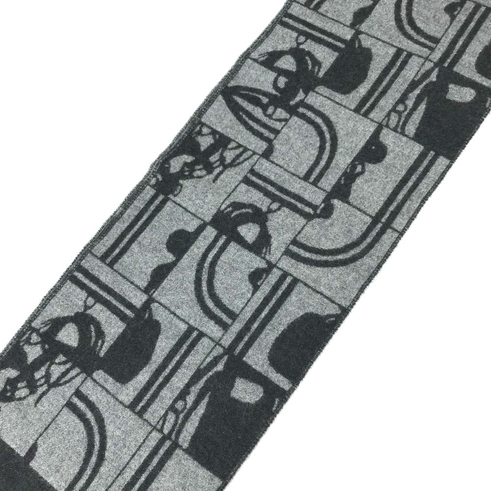 HERMES Scarf cashmere gray fringe Brides de Gala mens(Unisex) Used Authentic