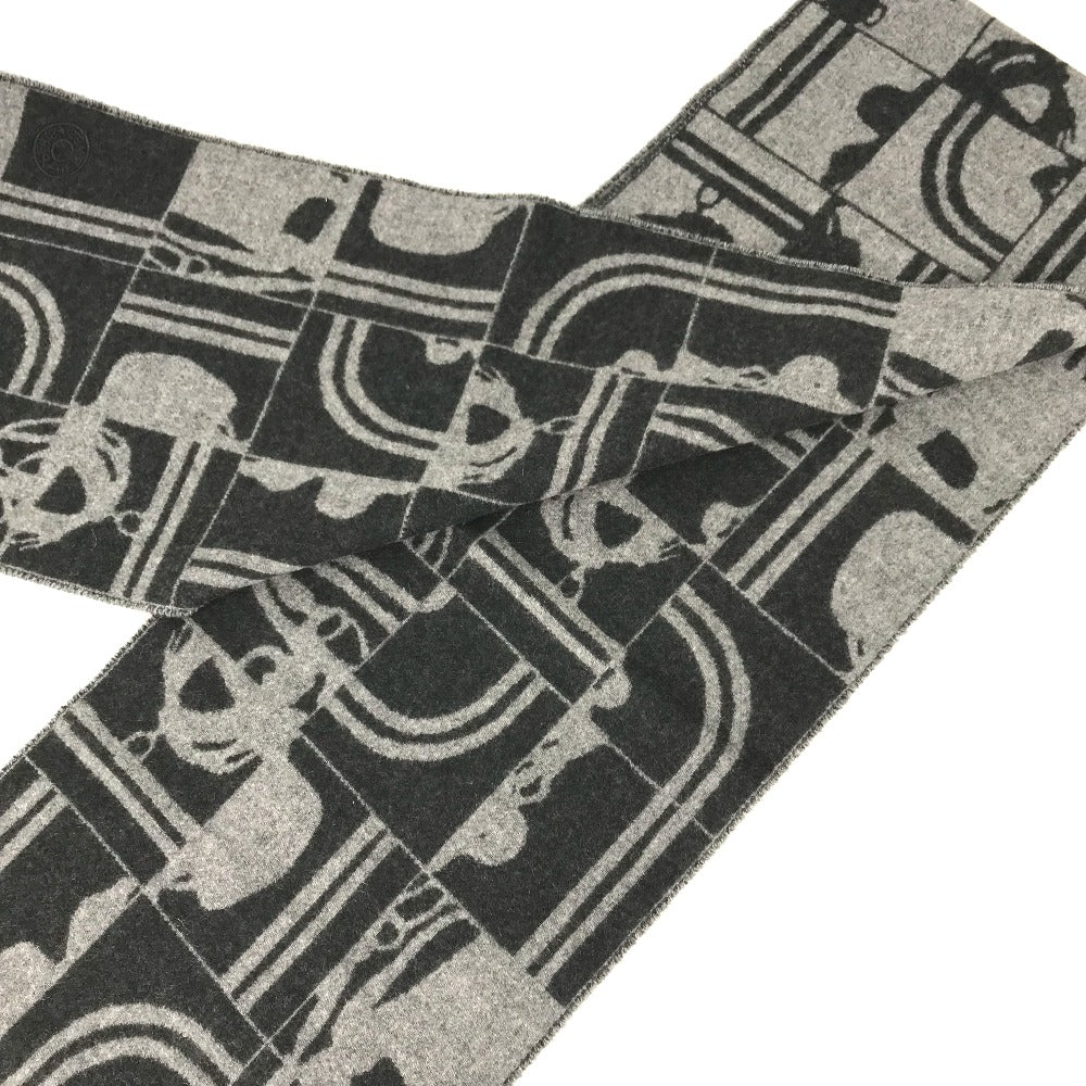 HERMES Scarf cashmere gray fringe Brides de Gala mens(Unisex) Used Authentic