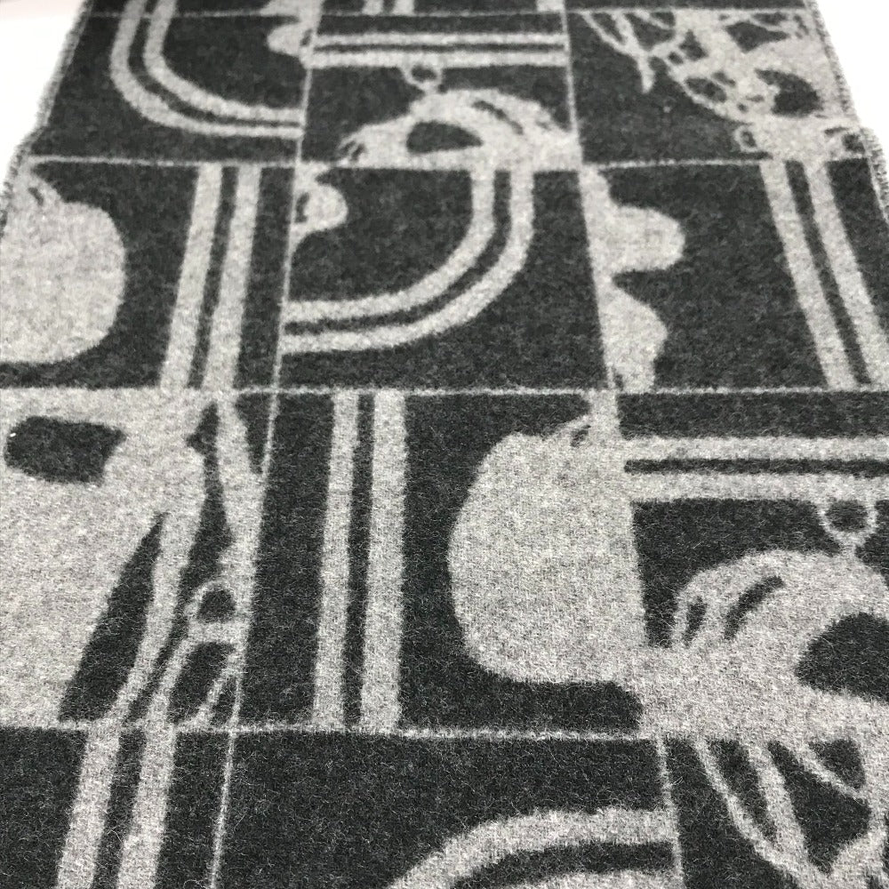 HERMES Scarf cashmere gray fringe Brides de Gala mens(Unisex) Used Authentic