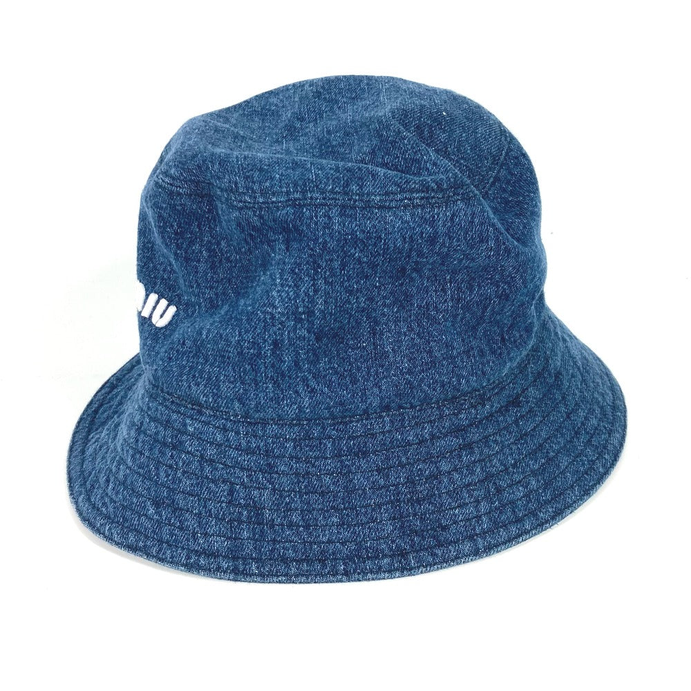 MIUMIU hat 5HC196 cotton blue denim logo Women M Used Authentic